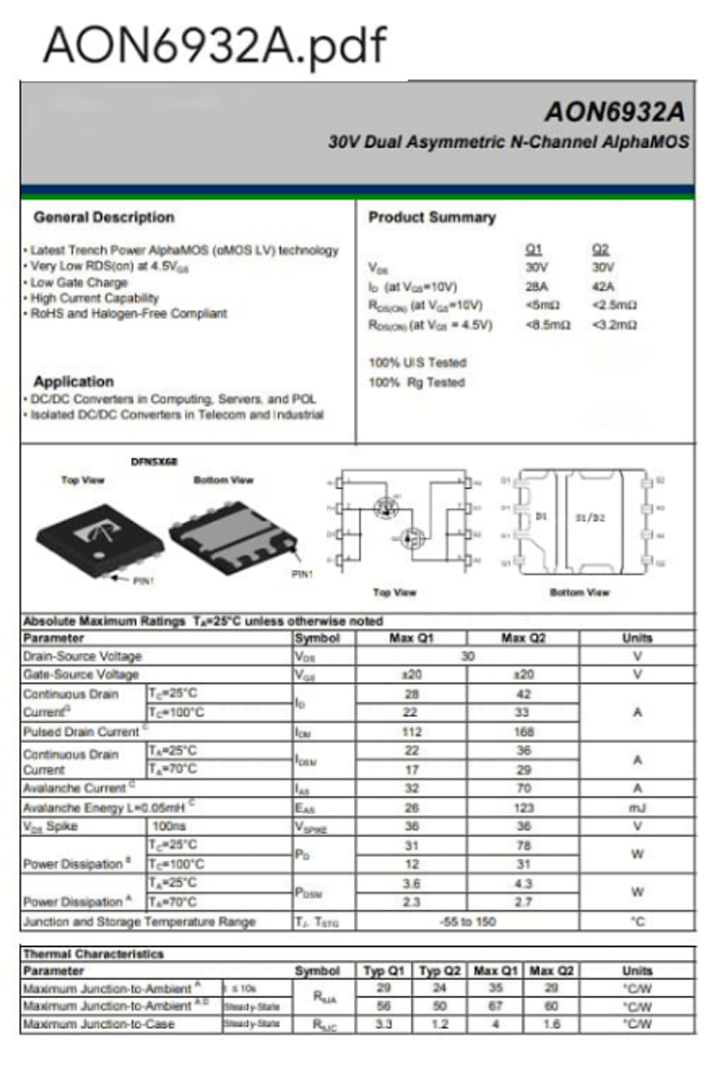 Power Mos Piad IC AON6932A 6932A DFN8 N - Image 3